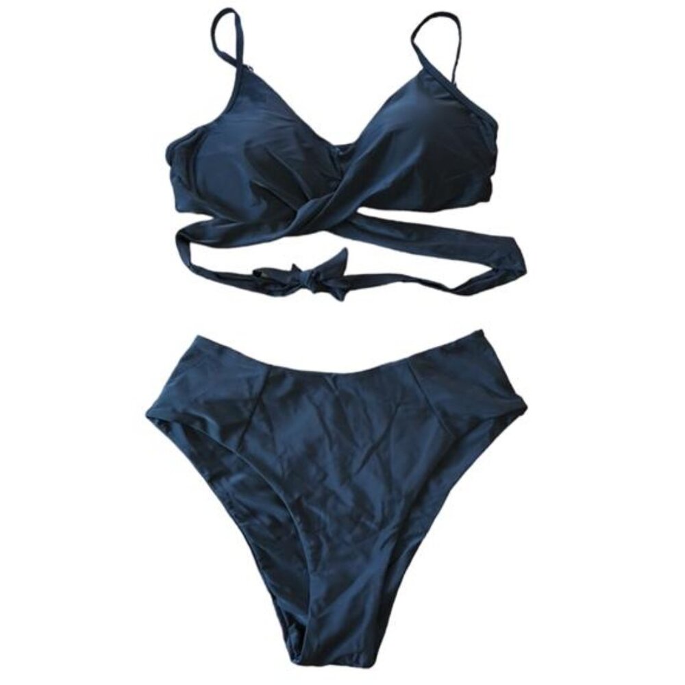 NEW Black Wrap Bikini Set Push Up High Waisted Cheeky Bottoms 2 Piece Women's L